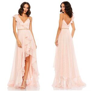 MAC DUGGAL Polka Dot Asymmetrical Ruffle Gown in Salmon Size US 2